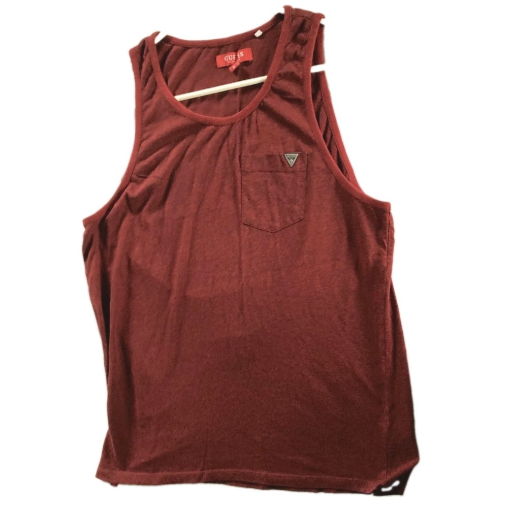 Vintage Guess Tank Top Shirt Mens M Red Maroon Pocket Logo Sleeveless Casual EUC